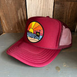 Hermosa Beach OBLIGATORY SUNSET High Crown Trucker Hat - Burgundy Maroon