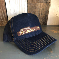 Hermosa Beach HERMOSA AVE Premium Denim Trucker Hat - Navy/Gold Stitching