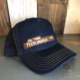 Hermosa Beach HERMOSA AVE Premium Denim Trucker Hat - Navy/Gold Stitching