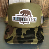Hermosa Beach SURFING GRIZZLY BEAR Trucker Hat - Camouflage/Olive