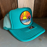 Hermosa Beach OBLIGATORY SUNSET High Crown Trucker Hat - Jade Green