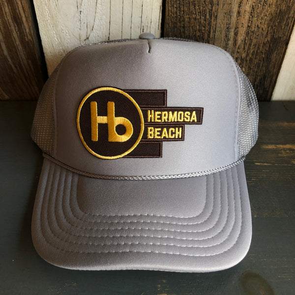 Hermosa Beach THE NEW STYLE High Crown Trucker Hat - Grey (Curved Brim)