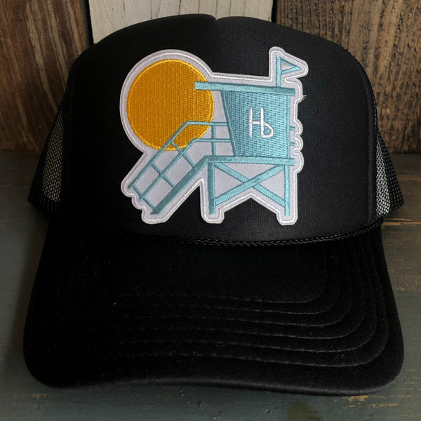 Hermosa Beach LIFEGUARD TOWER Trucker Hat - Black