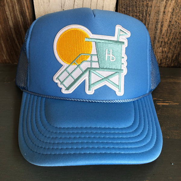 Hermosa Beach LIFEGUARD TOWER High Crown Trucker Hat- Col. Blue