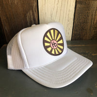 Hermosa Beach SUNBEAMS High Crown Trucker Hat - White